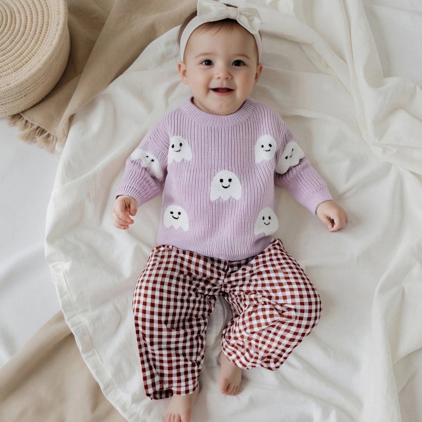 Kids Halloween Knit Sweater with Ghost Embroidery (0-4Y)