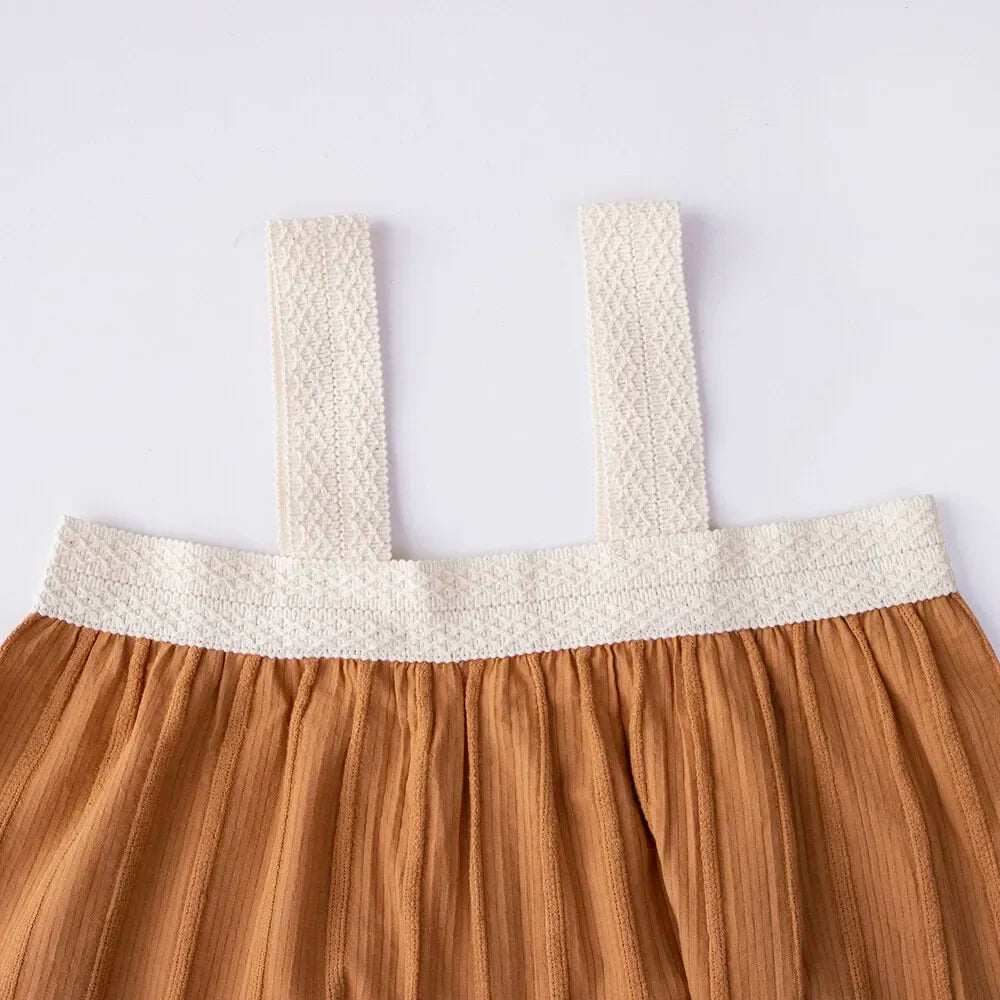 Girl's 2 Piece Set Lace Patchwork Suspender Top and Pleated Wide Leg Pants Set