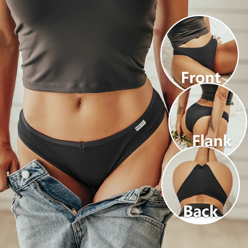 Women's Cotton Brazilian Panties V-Waist Thongs Underwear - Low-Rise Briefs Seamless Lingerie