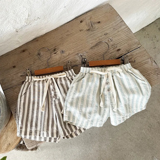 Boy's Vintage Linen Cotton Stripe Shorts  0-24M