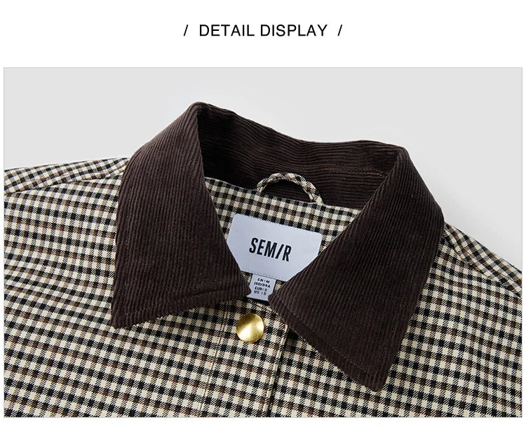 Women's Cropped Plaid Jacket - Turn Collar Loose Fit Autumn Fashion Coat