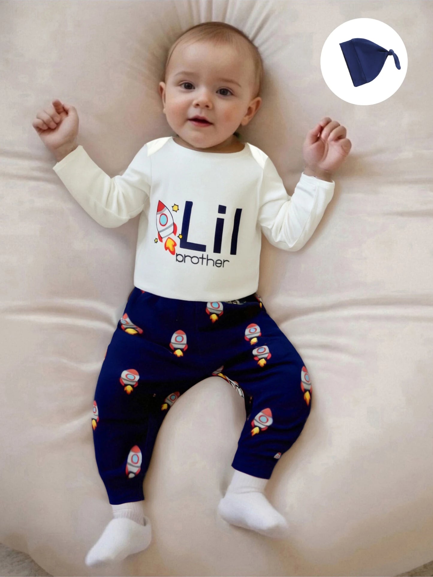 Baby Boys 3-Piece Cartoon Print Outfit Set with Hat (0-6M)