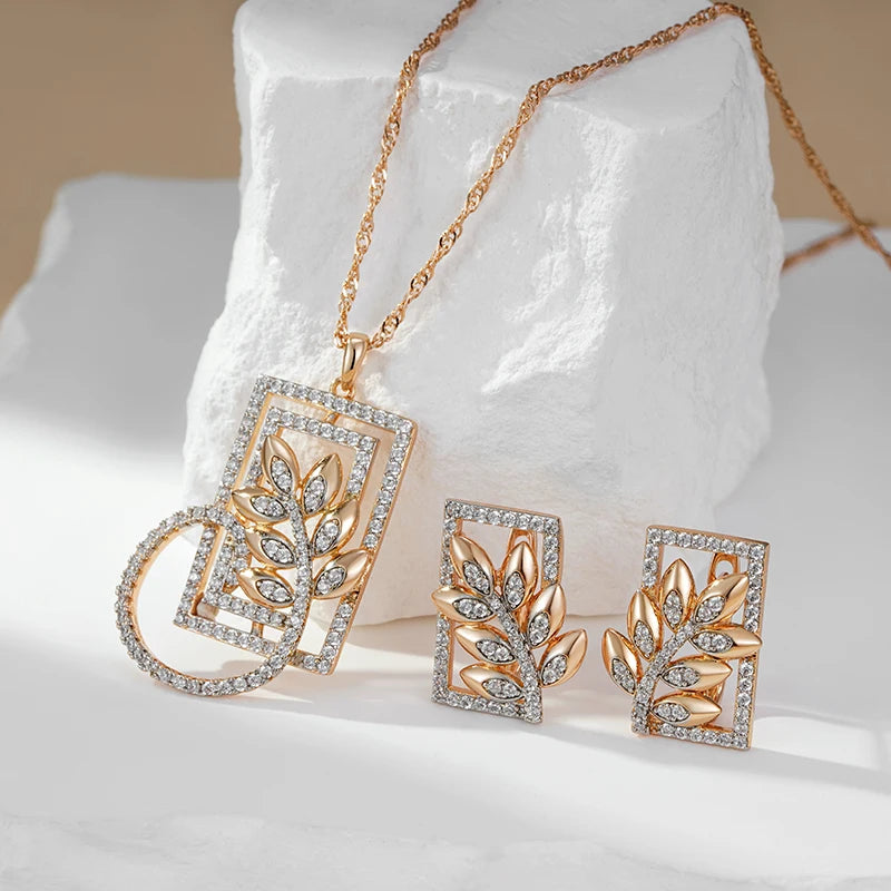 Women's 585 Rose Gold Silver Colour Mix Natural Zircon Retro Square Wide Crystal Flower Drop Earrings