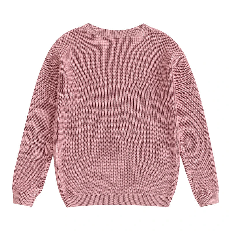Mommy and Me Matching Baby Girls Sweaters 0-6Y Ribbed Long Sleeve Letter Embroidery Knit Top