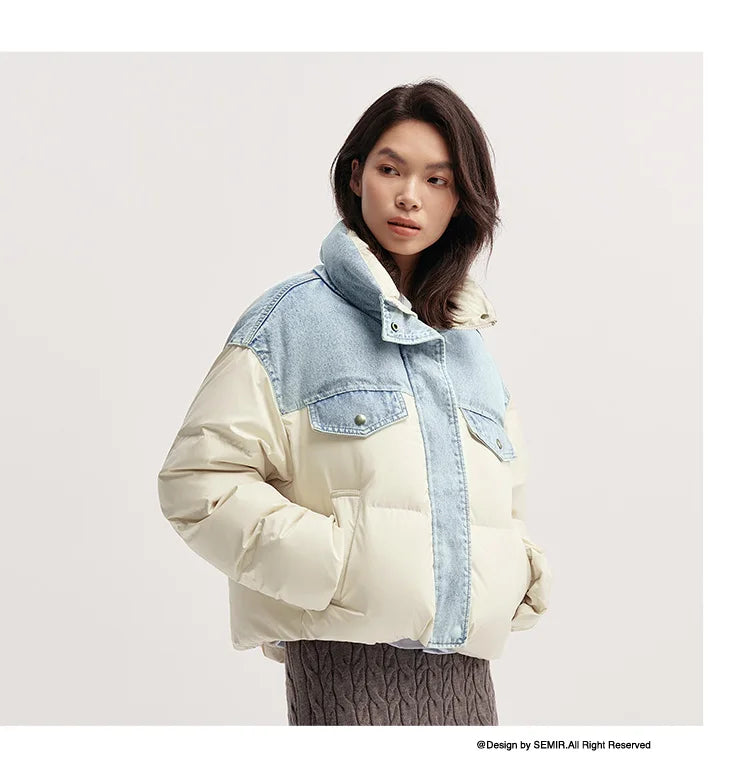 Down Jacket Women Waterproof Patchwork Oversize Stand Collar Winter Trendy Coat