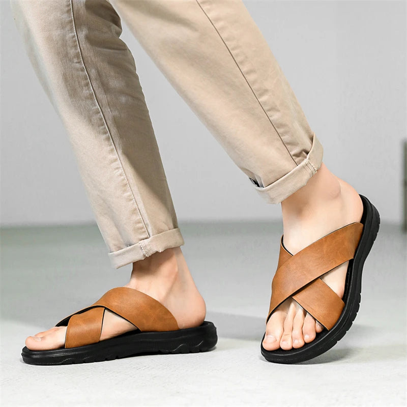Men's Summer Slides Crossover Slippers Sandals