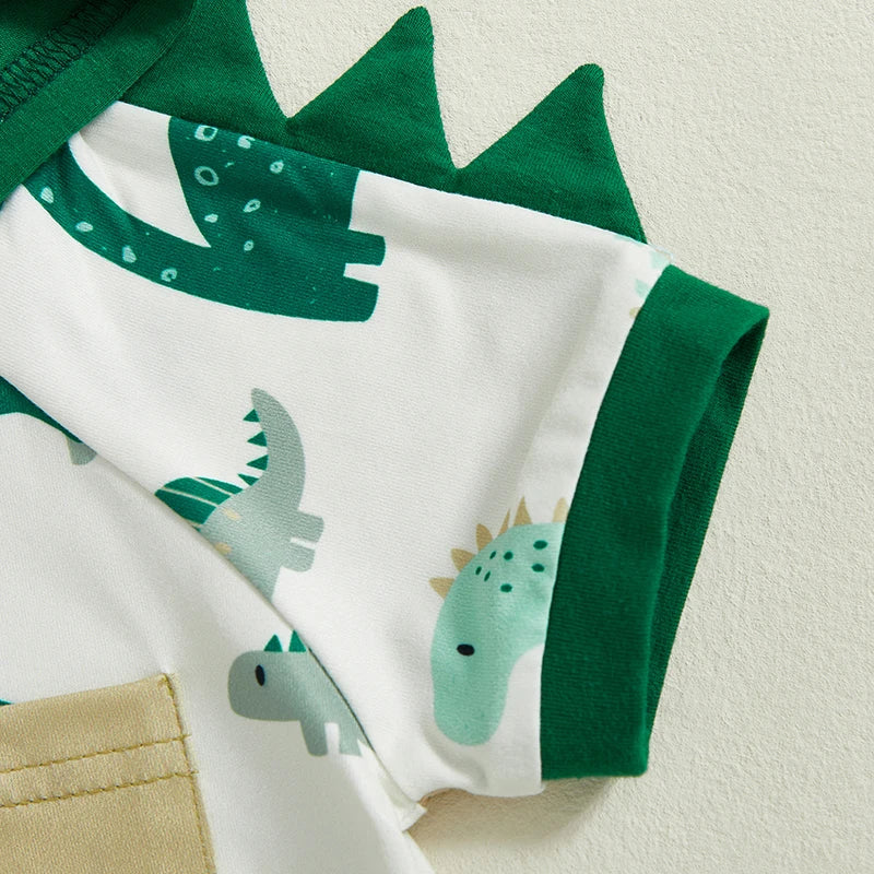 Baby Boys Dinosaur Print Summer Set - Hooded T-Shirt & Shorts (0-3Y)