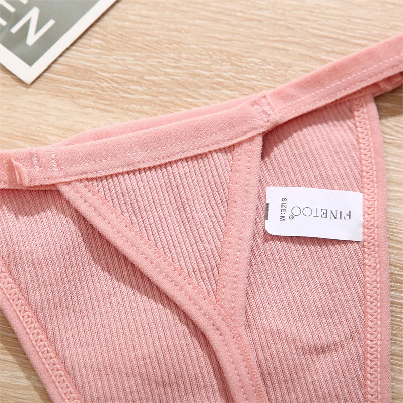 Women's 2PCS/SET Cotton Low Waist Panties Adjustable Waist Thongs Seamless G-String Underwear Lingerie