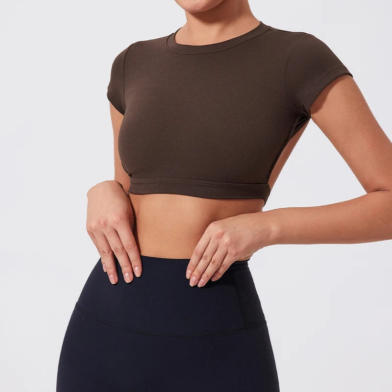Women's Sports Workout Top Fitness Activewear Quick-Dry Yoga Clothes Sport Crop Top Backless Gym Top