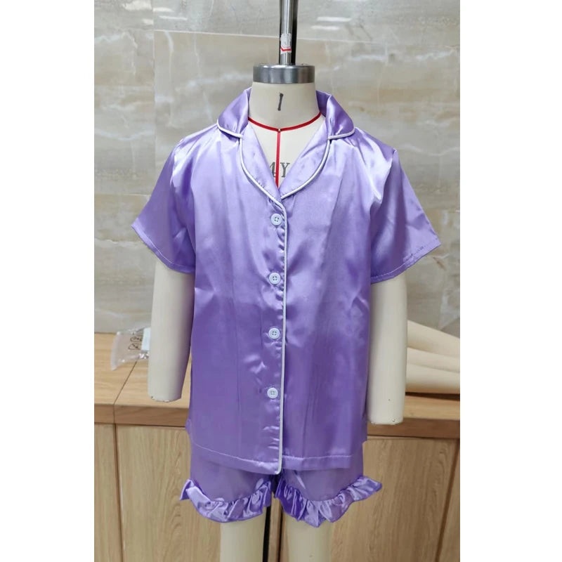Baby Girls' Summer Pajamas Set - Button Down V-Neck Short Sleeve Top & Ruffled Shorts