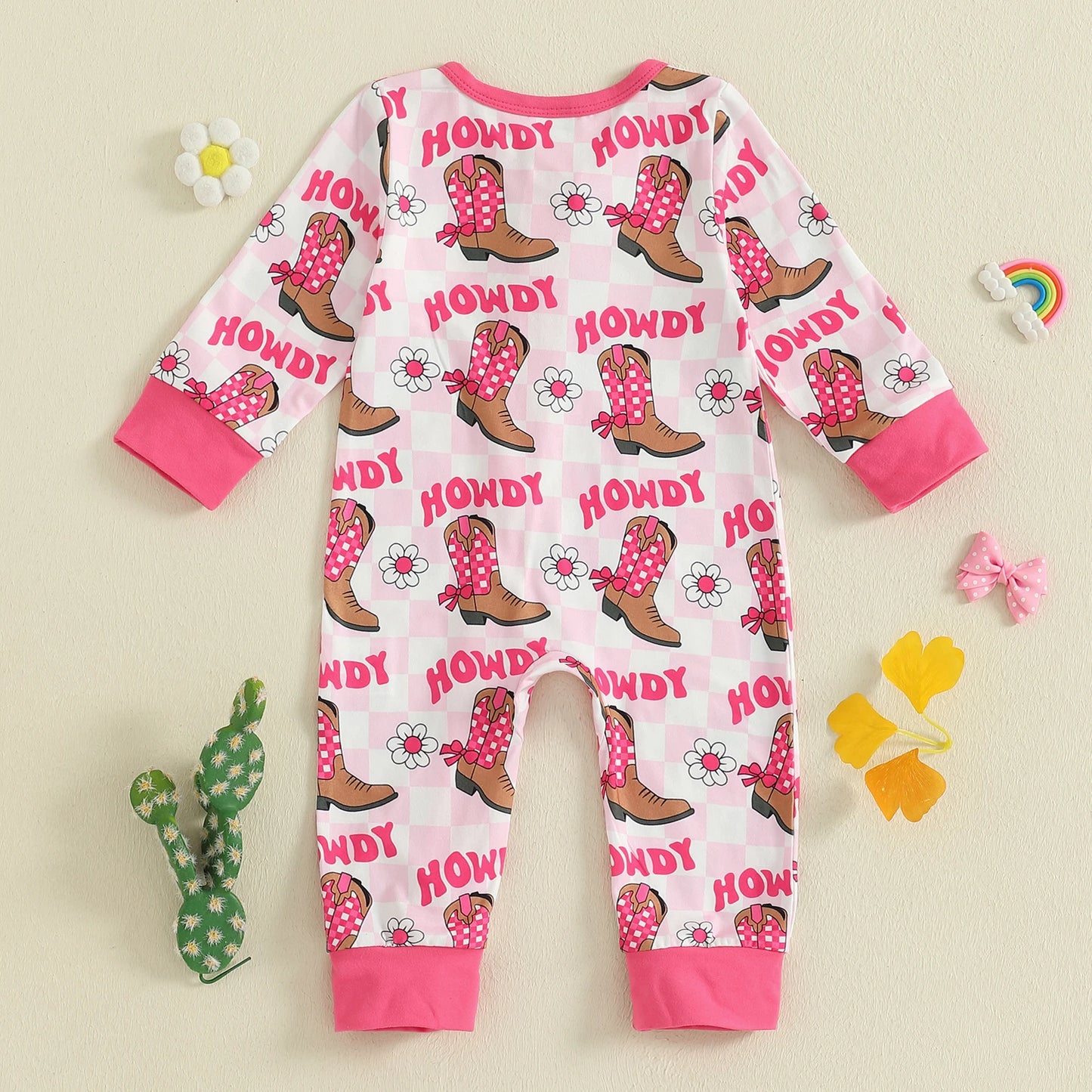 Western Baby Romper with Boot Print (0-18M)