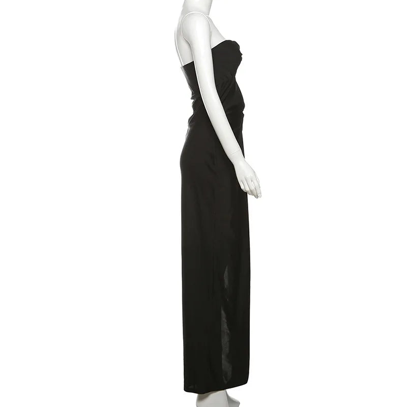 Women's Strapless Long Summer Outfits Cut Out Split Dress