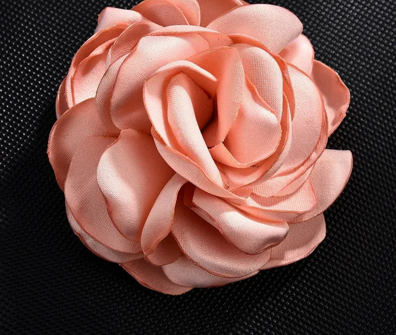 Large Fabric Rose Flower Brooch - 8cm Lapel Pin for Women