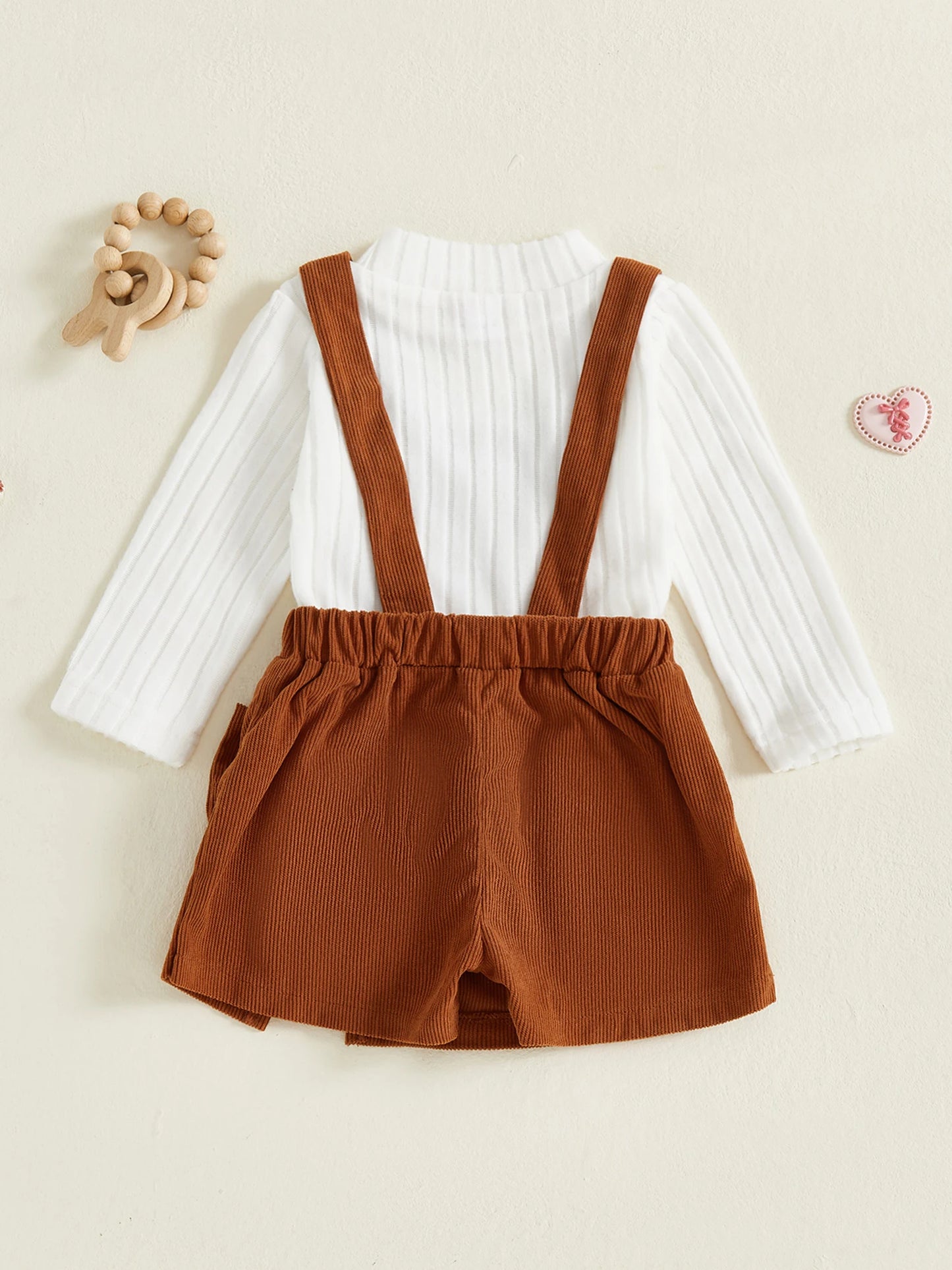 Baby Girls Ribbed Outfit Set - Long Sleeve Crew Neck Top & Bow Overall Skort (0-5Y)
