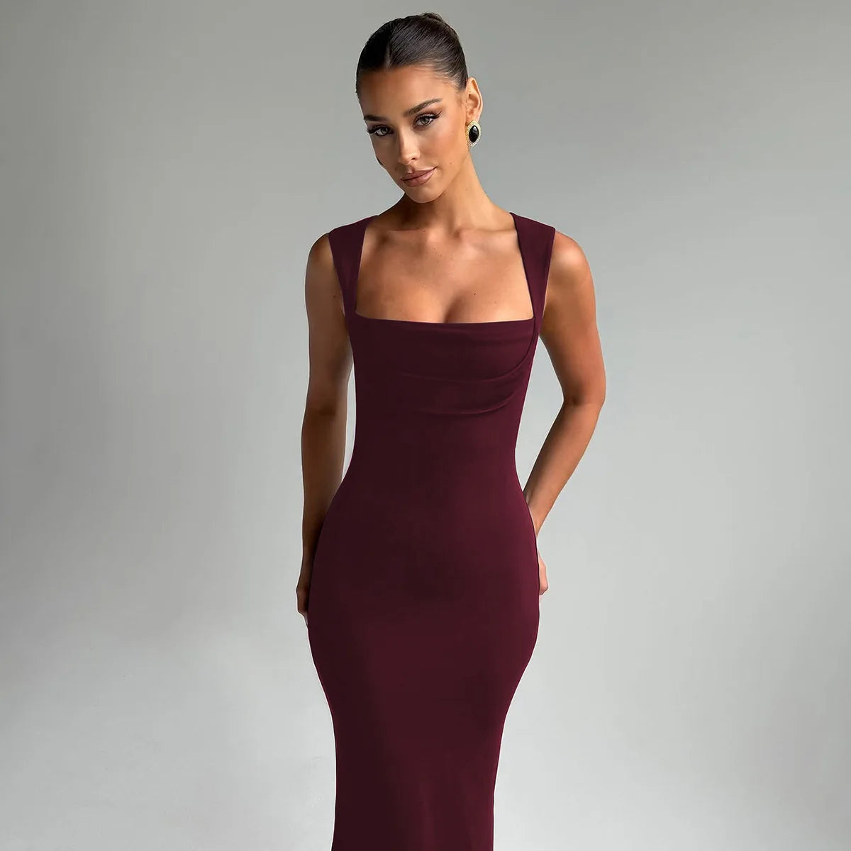 Women's Square Neck Elegant Maxi Outfits Sleeveless Bodycon Dress