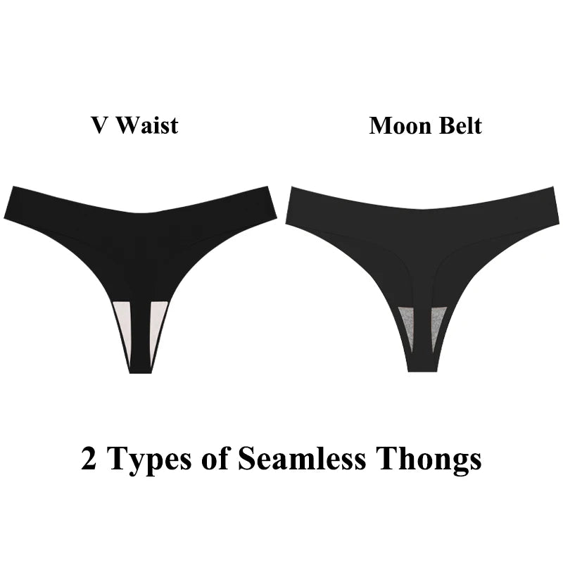 4Pcs Women's Seamless Thongs Breathable Panties Low-Waist Solid Underwear Stretch G-string Invisible T-Back Lingerie