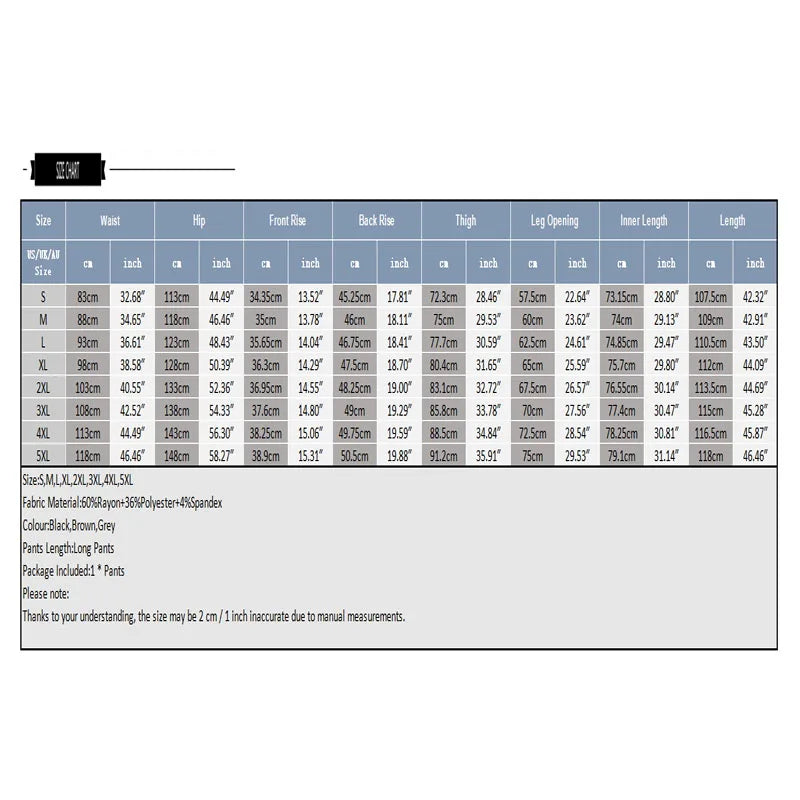 Men's Summer High Waist Pantalons Zipper Long Trousers