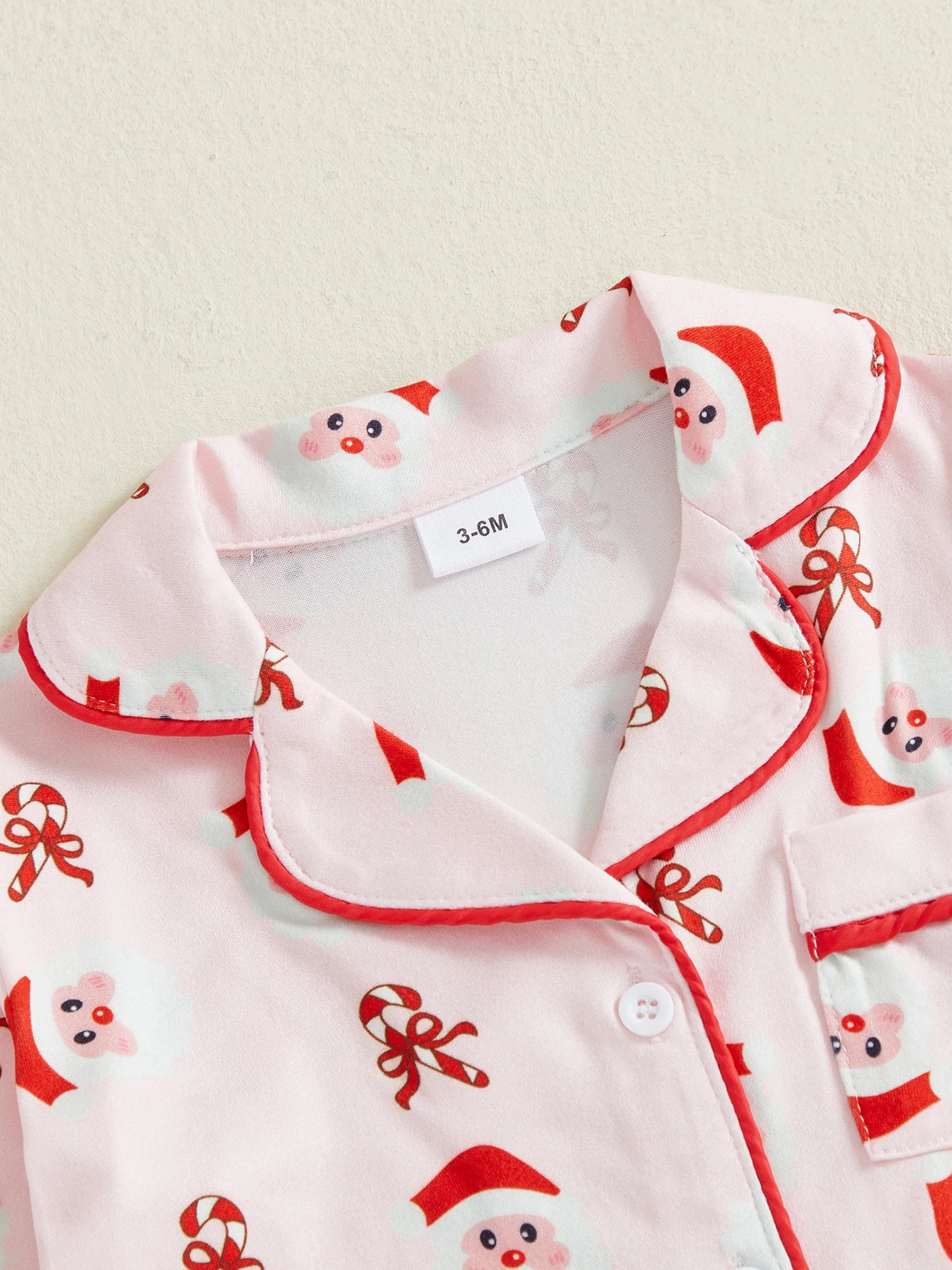 Lovely Baby Girls Christmas Pajama Jumpsuit - Santa Claus & Candy Cane Print (0-24M)