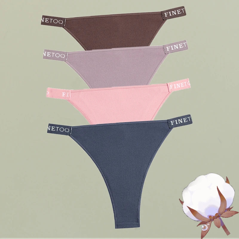 4-Pack Cotton Letter Belt Underwear - Women's Low-Waist Breathable Briefs