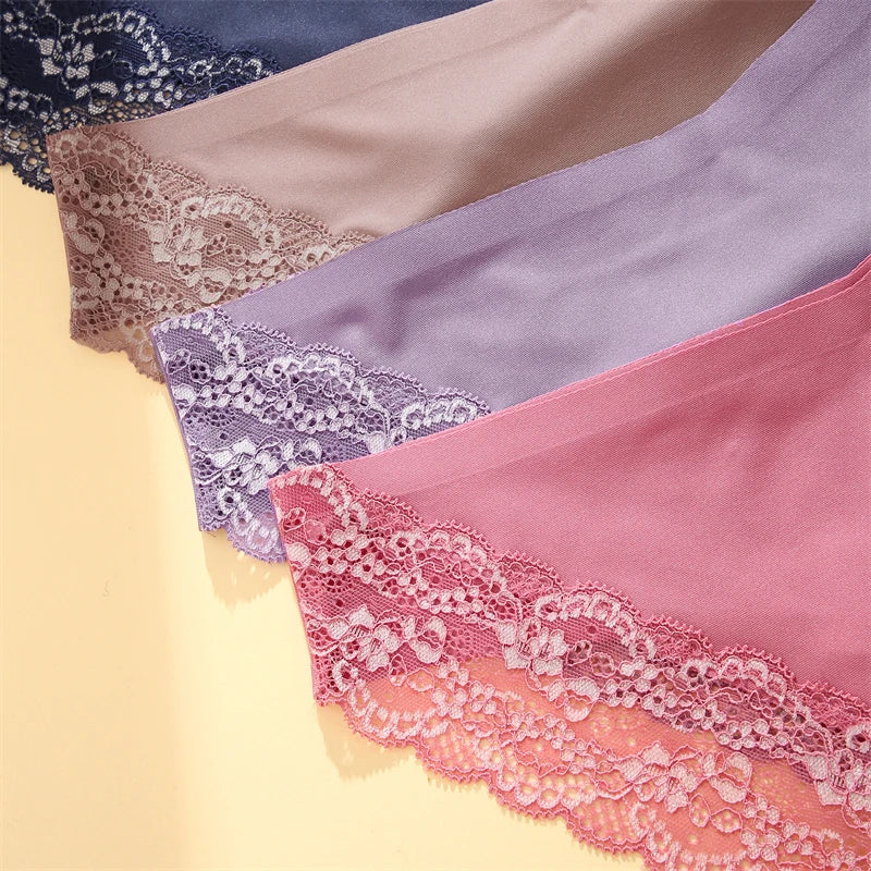 Women's 2Pcs Seamless Stretch Underwear Lace Floral Panties Recycled Materials Breathable Briefs Low Waist Comfort Lingerie