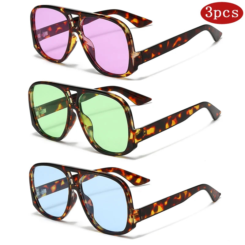 Unisex 1/3pcs Oversized  Double Bridges Sunglasses UV400
