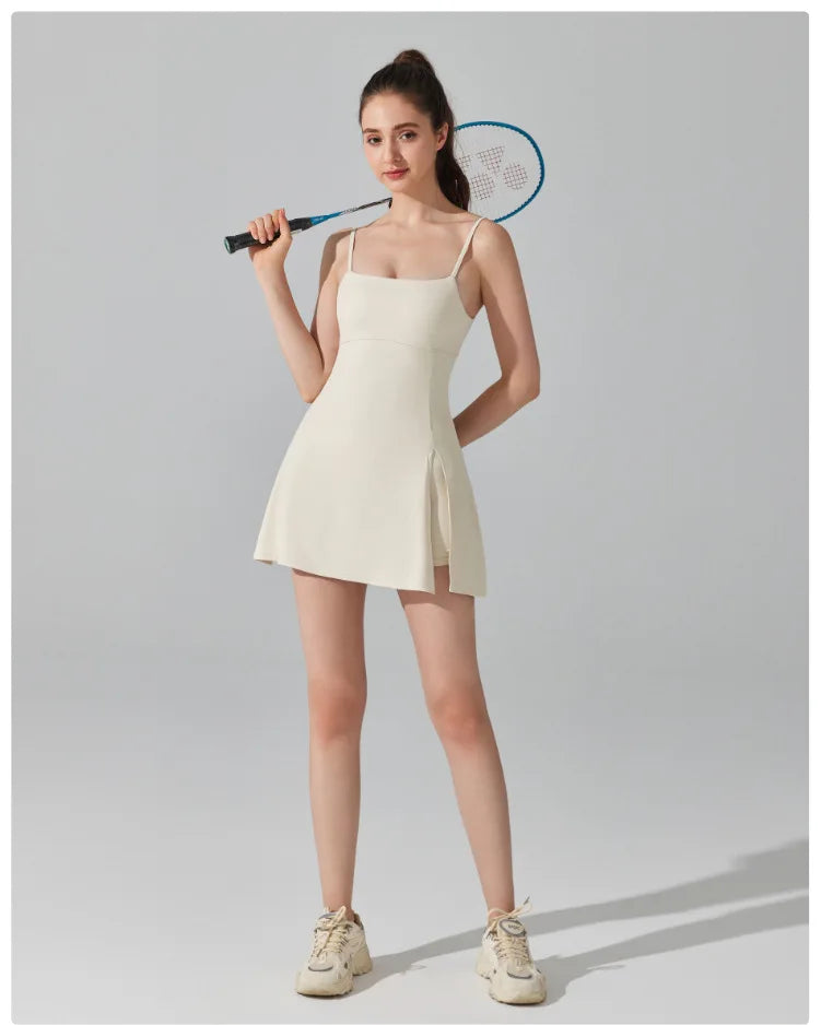 Women's Sports One Piece Yoga Suit Breathable Quick Dry Short Sportswear Female Workout Tennis Dress