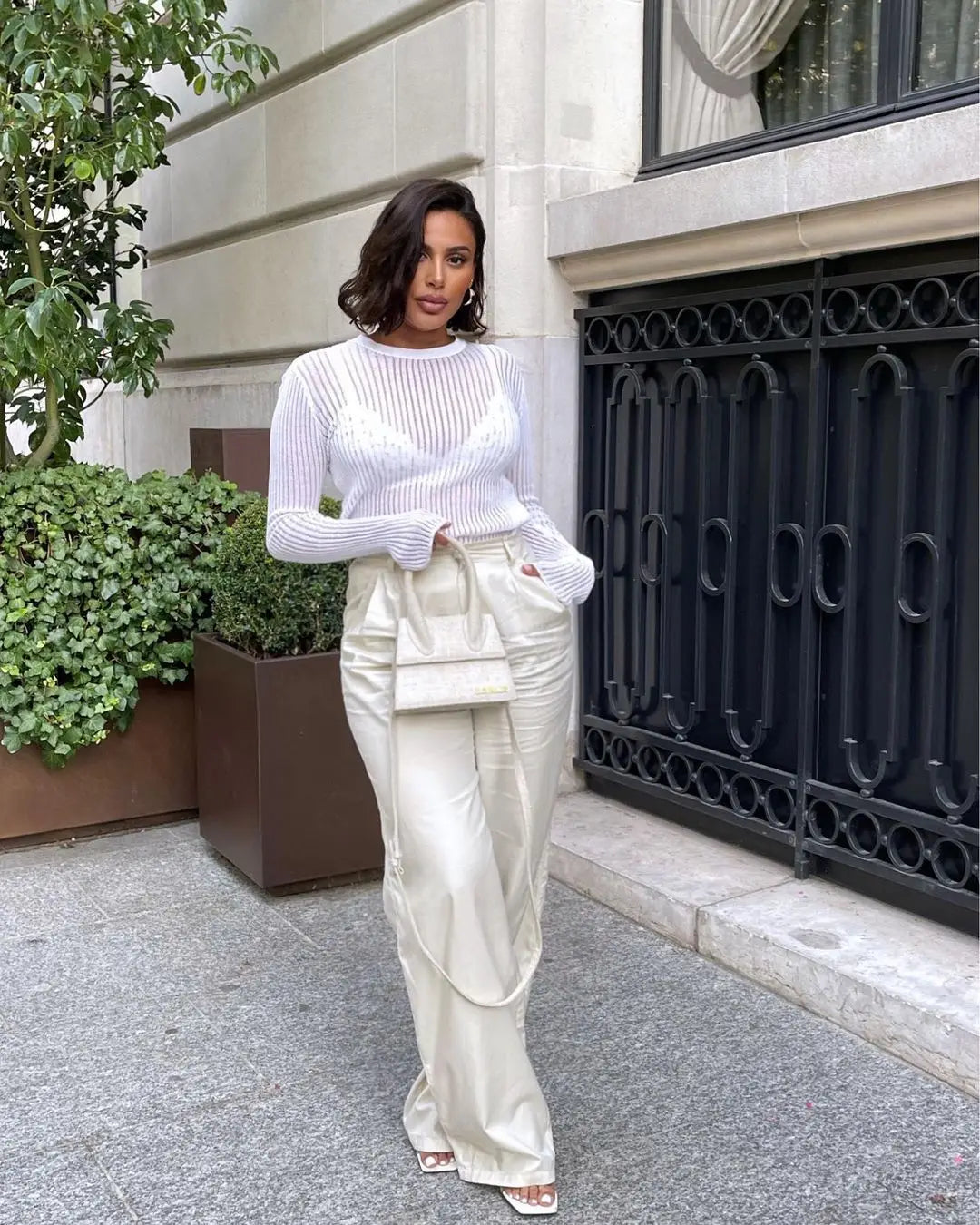 Women's Elegant Striped See Through Long Sleeve Top