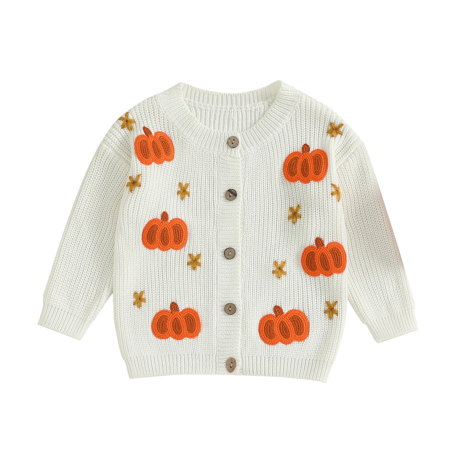 Toddler Halloween Cardigan - Pumpkin Embroidery Button Knit Sweater