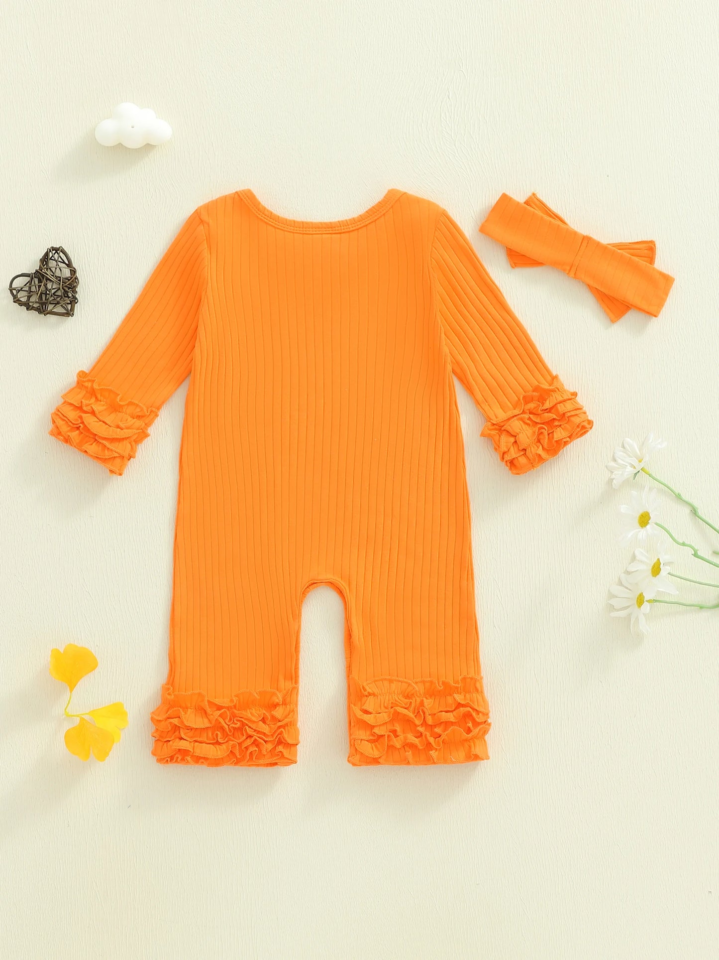 Baby Girls Solid Colour Romper with Bow Headband (0-18M)