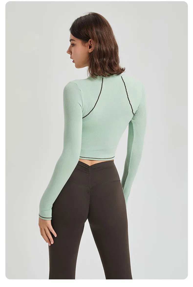 Women's Long Sleeve Yoga Shirt Striped Slim Fit Gym Running Top Round Neck Blouse Breathable Soft Workout Sportswear