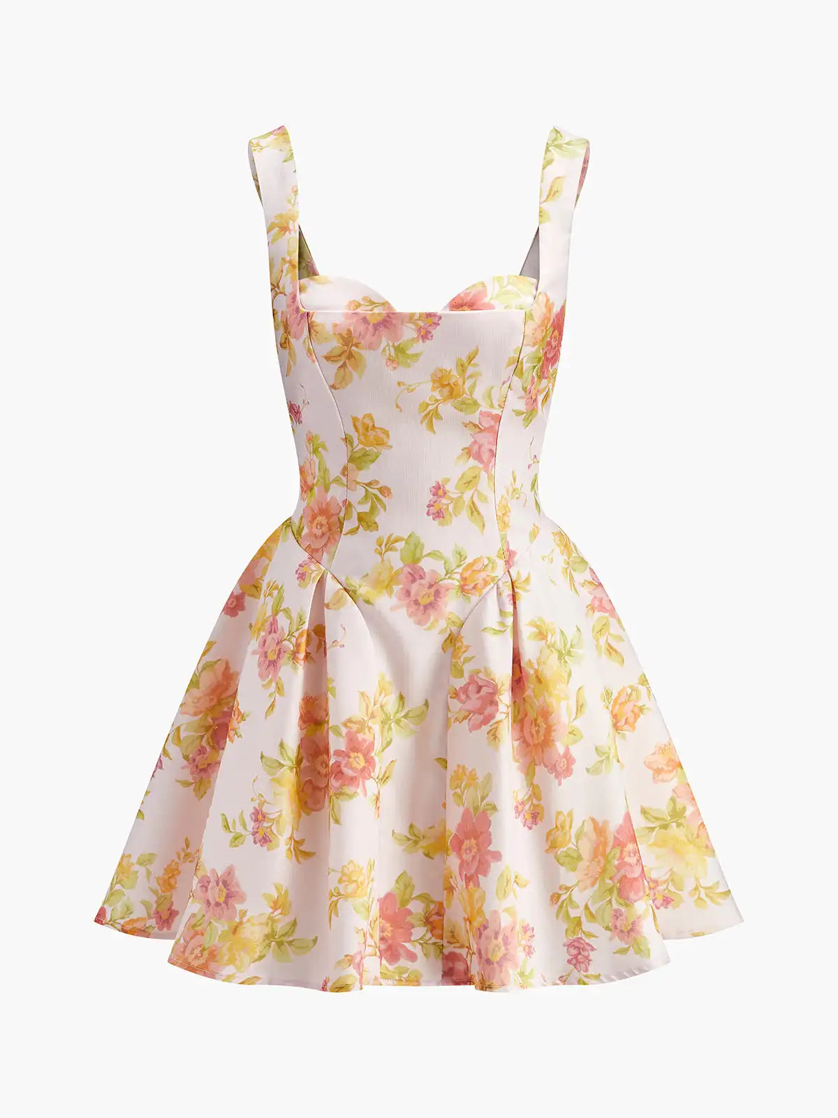 Floral Sweetheart Mini Dress - A-Line Sleeveless Summer Party Dress with Tummy Control