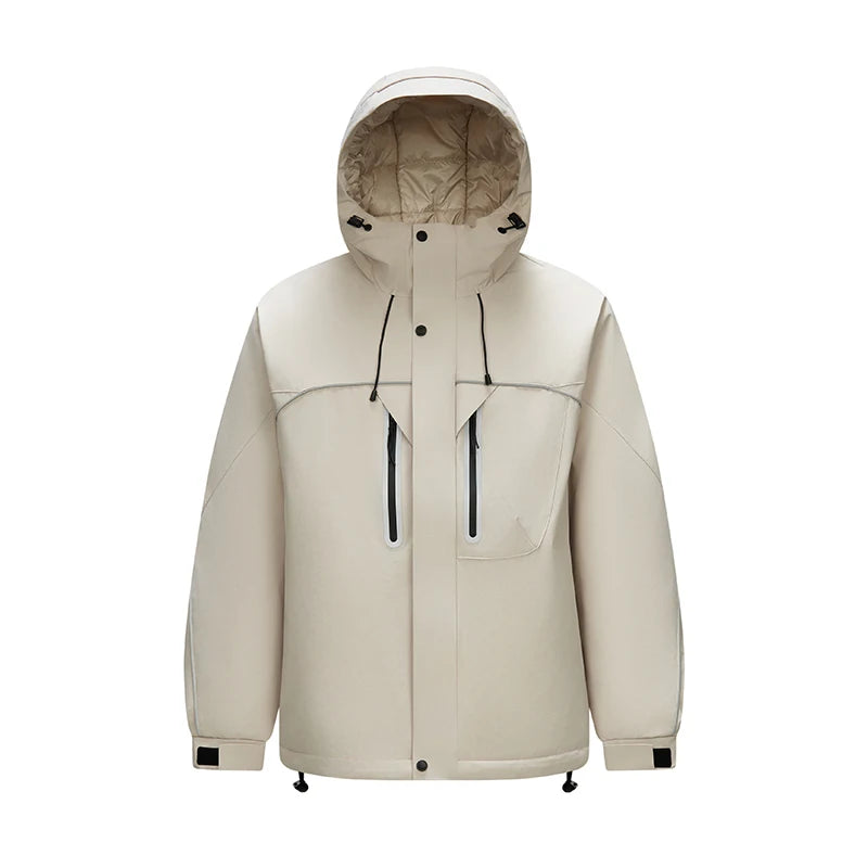 Down Jacket Men Textured Hooded Loose Fit Outdoor Style Coat Winter Sportswear
