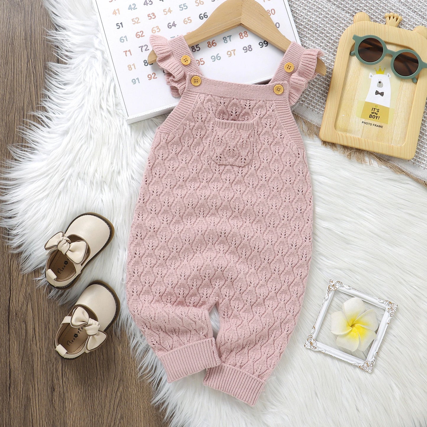 Baby Autumn Romper - Solid Ruffles Fly Sleeve Knit Jumpsuit Overalls Sweater