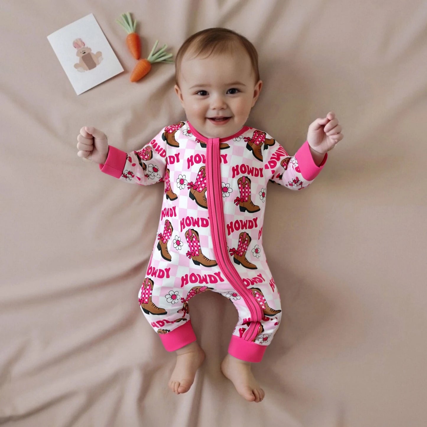 Western Baby Romper with Boot Print (0-18M)