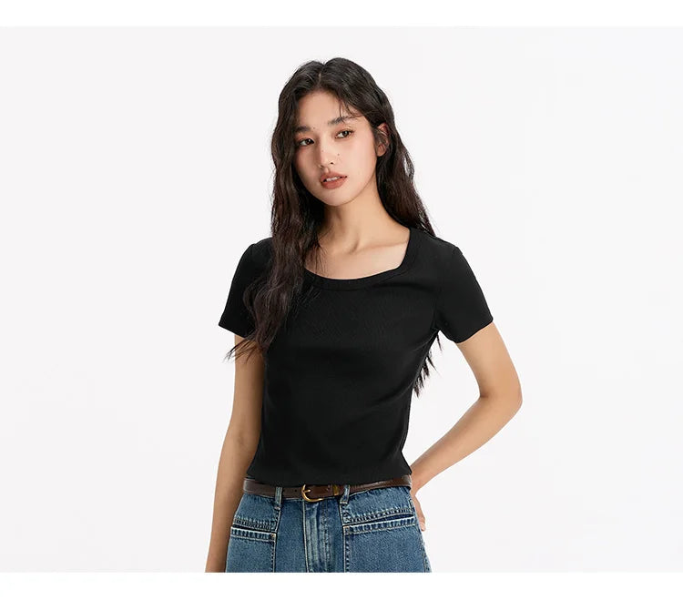 Cooling Fitted Short Sleeve Tee - Summer Round Neck Basic Top