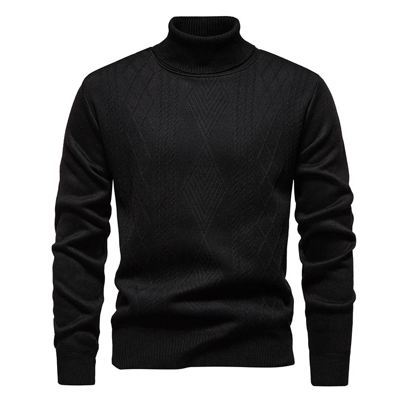 Men's Winter Fleece Warm Turtleneck Sweater - Geometric Knit Pullover
