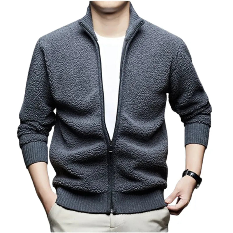 Men's Stand Collar Fleece Cardigan Jacket