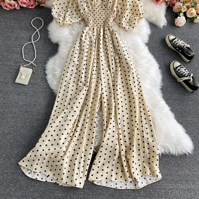 Women's V-Neck Floral Print Jumpsuit - Dolman Sleeves Wide Leg Trousers