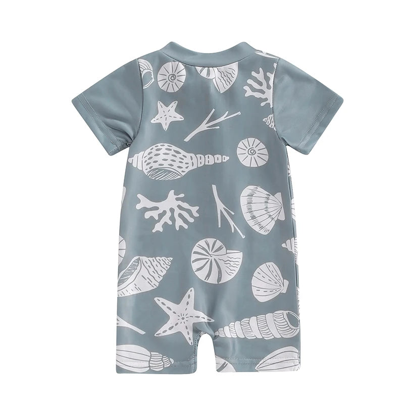 0-3Y Infant Baby Boys Summer Swimwear Cute Sea Element Prints Zipper Short Sleeve Swimsuit Beachwear