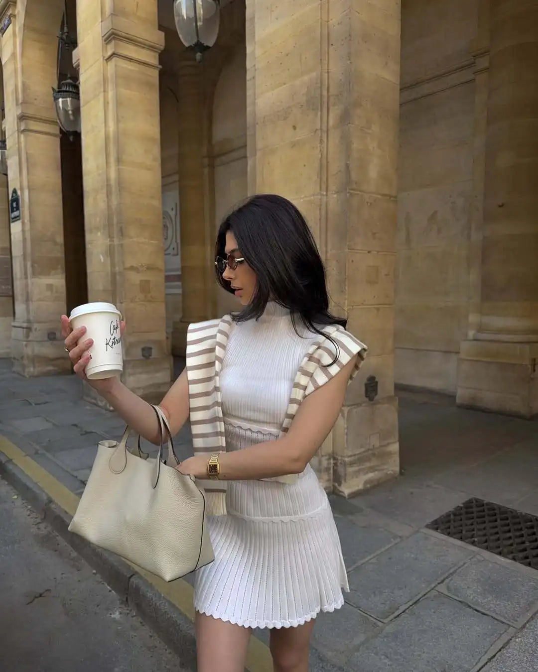 Women's Knitted Sleeveless 2 Piece Co-ord Set - Mini Skirt & Top