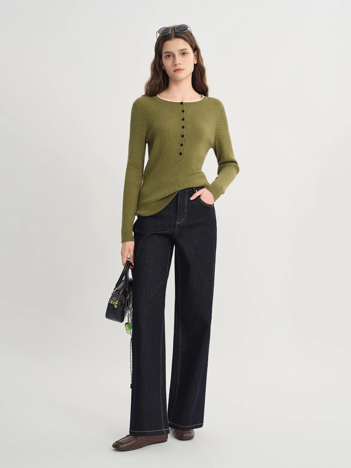 Women's High Waist Straight Leg Jeans - Stretch Denim Casual Trousers