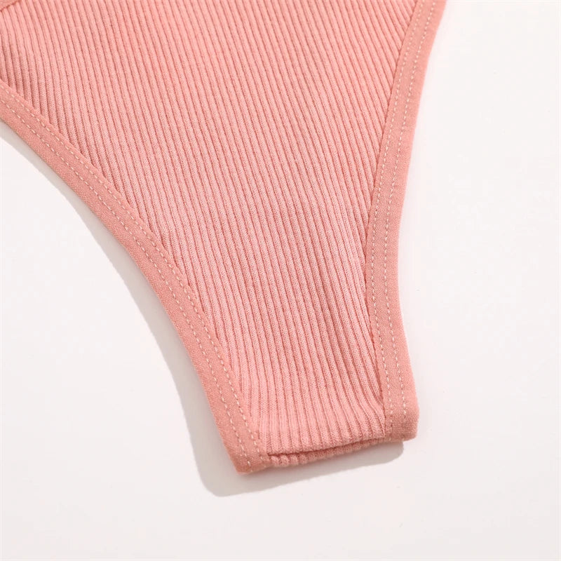 4-Pack Cotton Striped Thongs - Women's Low-Rise Breathable Underwear Set