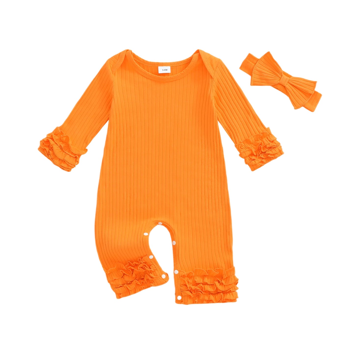 Baby Girls Solid Colour Romper with Bow Headband (0-18M)