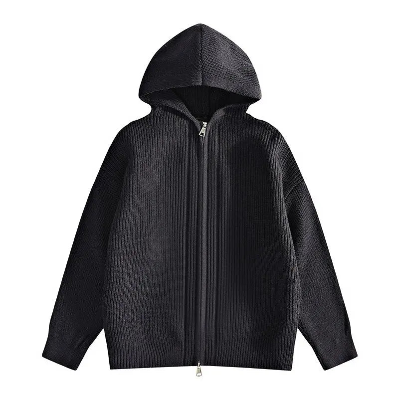 Hooded Zipper Knit Cardigan Sweatercoat