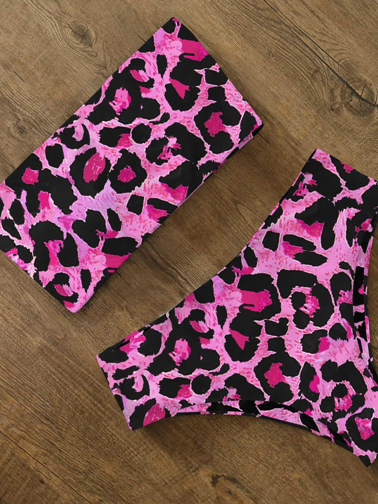 High Waist Bikini Set - Cross Back Bandeau Swimsuit with Print