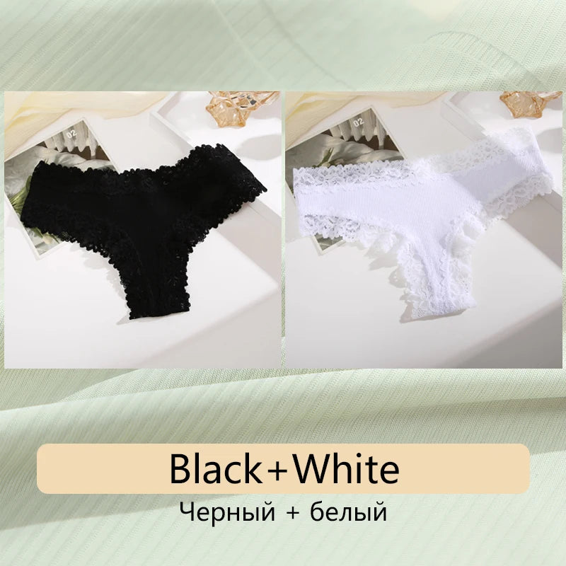 2PCS Women's Cotton Underwear - Lace Floral Low Rise Comfortable Lingerie