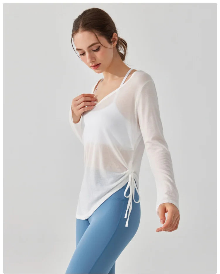 Women's Loose Running Top Long Sleeve Yoga Shirt V-Neckline Workout Blouse Sportswear Workout Clothes