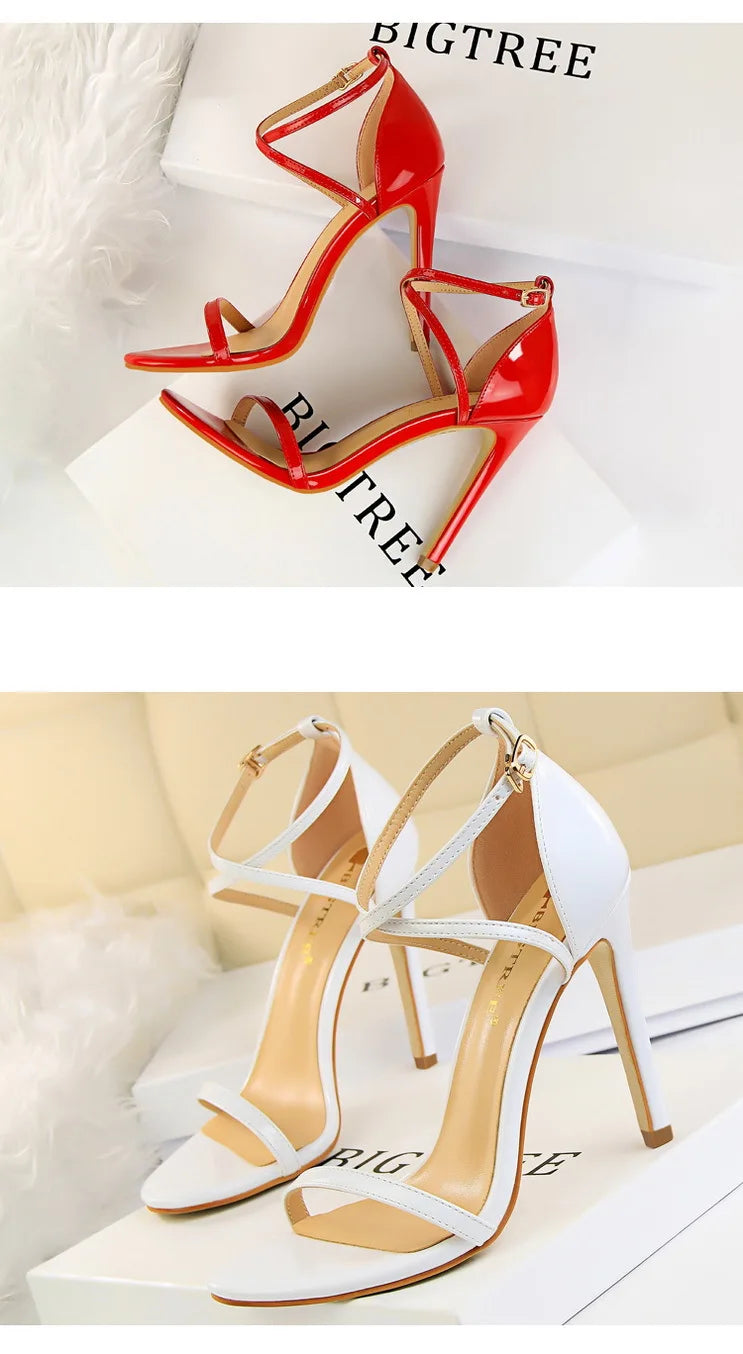 Women's Open Toe High Heels Patent Leather Heels Stiletto