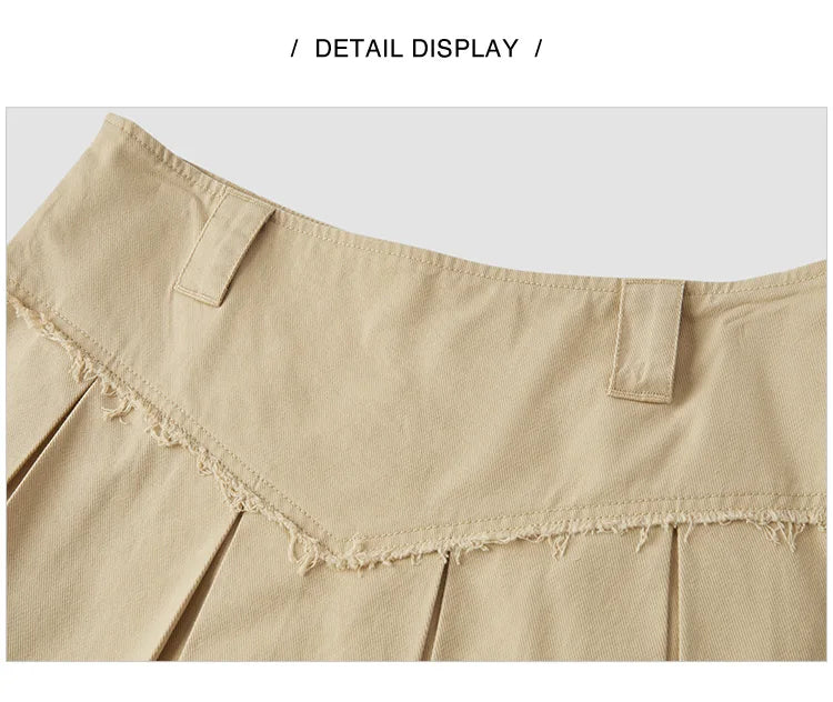 Salt & Sweet Style A-Line Mini Skirt - Summer Edgy Raw Hem Pleated Retro Skirt with Belt
