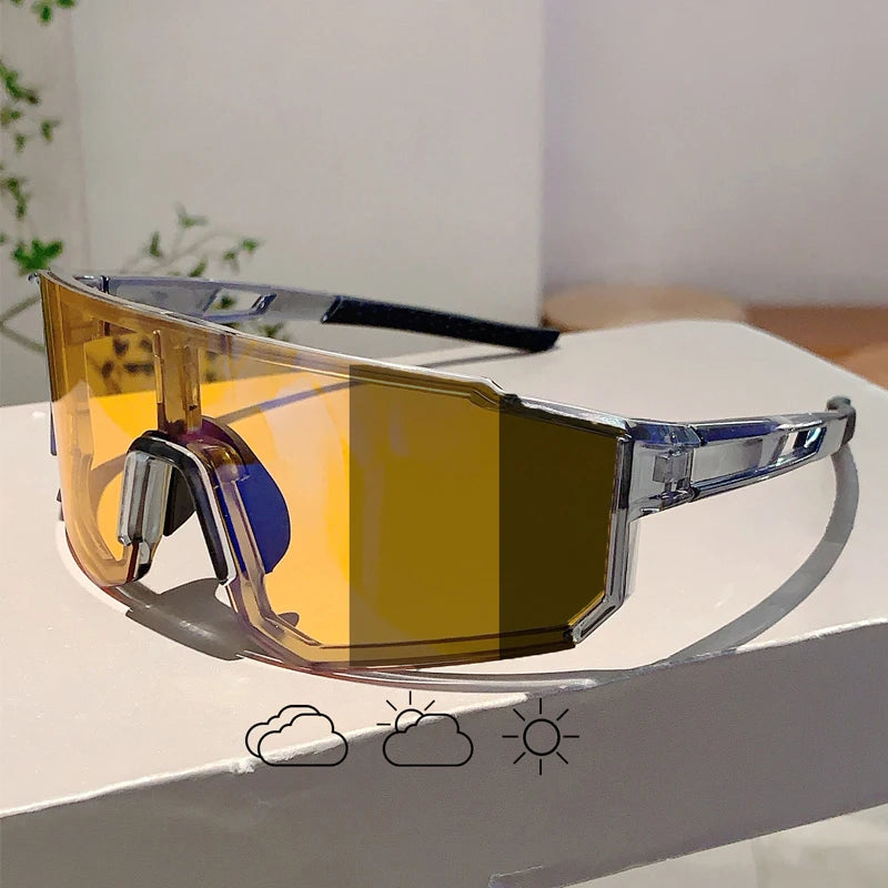 Unisex Photochromic Goggle Wrapped Round Sports Futuristic Oversized Anti-UV Cycling Sunglasses